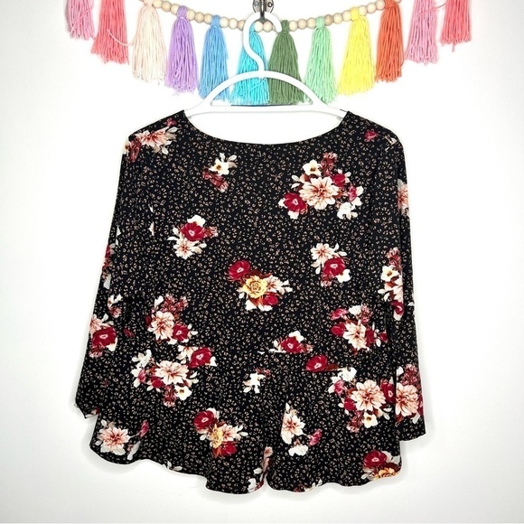 Torrid Black Leopard Floral Peplum Chablis Corset Back Top 3/4 Sleeves - Picture 9 of 16